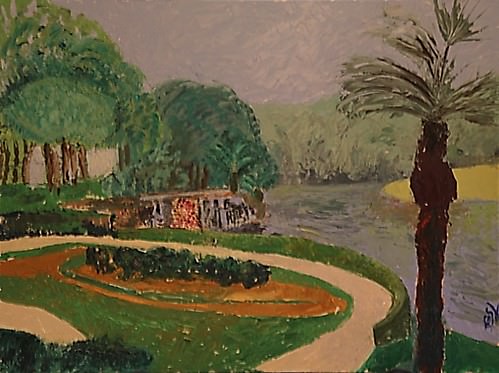 Palm Tree by a Waterfall - Impressionist